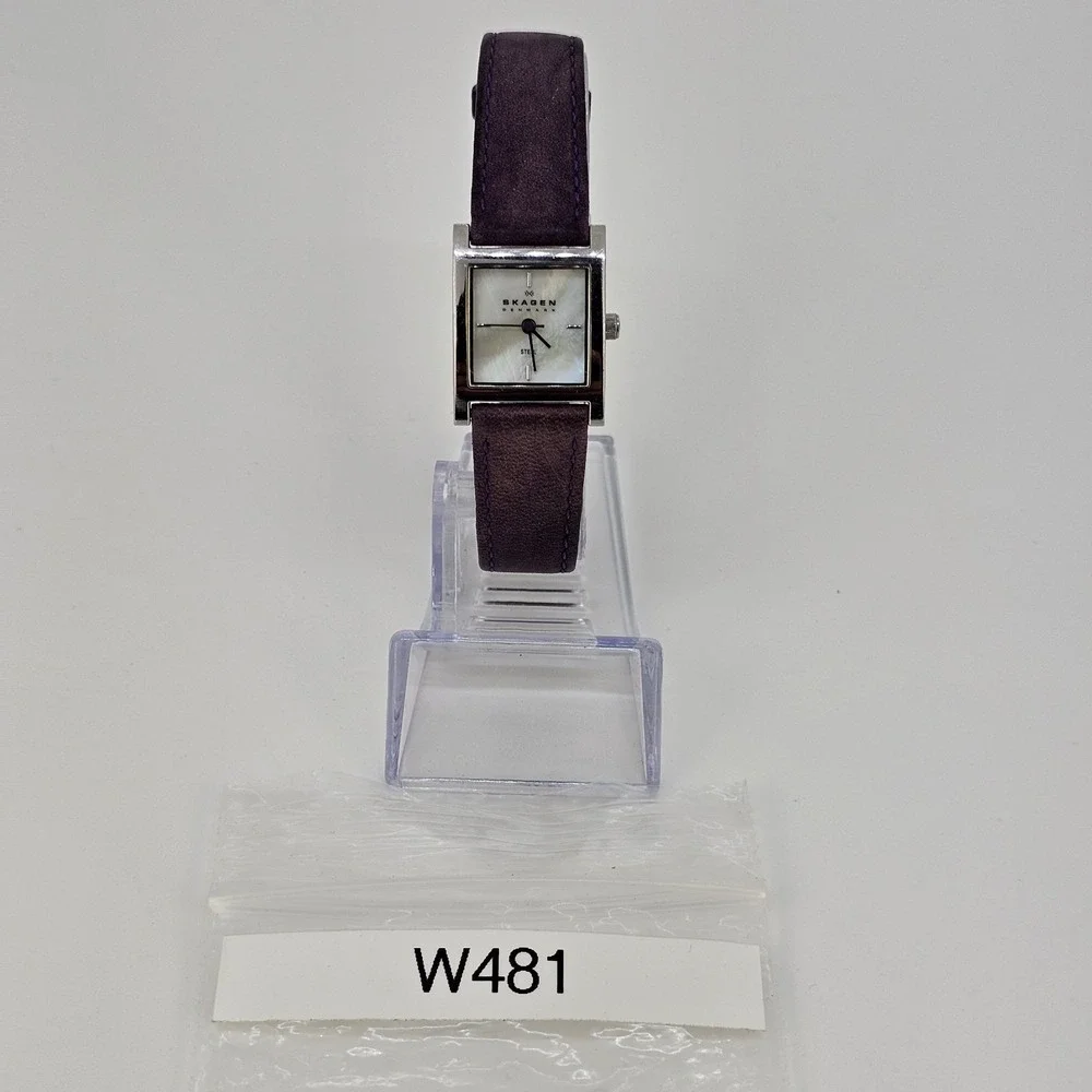 Skagen Women's Watch 20MM MOP Gray Dial Light Purple‎ Leather Bands New Battery